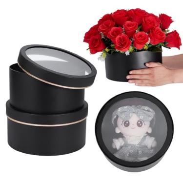 Imagem de BENECREAT Caixa de presente redonda, 22,6 cm, 24 cm com tampas transparentes, caixas redondas para arranjos de flores, decoração de festa de aniversário de casamento (preto)
