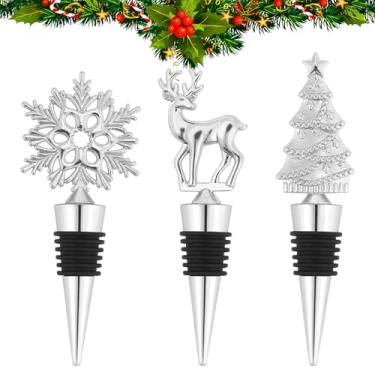 Imagem de 3 peças de rolhas de garrafa de vinho para decorações de Natal, rolha de vinho de Natal para decorações de festa, presente de Natal para amigos familiares e colegas, rolha de garrafa decorativa de