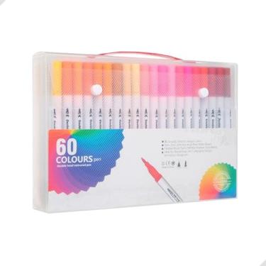 Imagem de Conjunto de Canetas Brush 24 36 60 80 100 Cores Sortidas, ponta dupla pincel e fina, canetas coloridas para lettering, desenho artístico, infantil, estojo ou maleta (60)