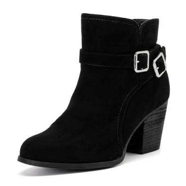 Imagem de Luoika Botas femininas de cano curto de largura larga - Botas curtas pretas e marrons com bloco de salto baixo com zíper lateral., Preto 1203, 9.5 X-Wide