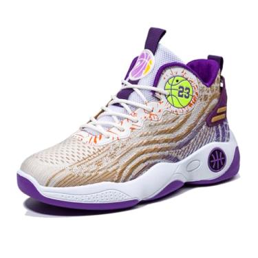 Imagem de Bolognifi Botas de treinamento esportivas práticas para tênis basquete masculino cano alto antiderrapante Equipamento de basquetebol(Purple,41 BR)