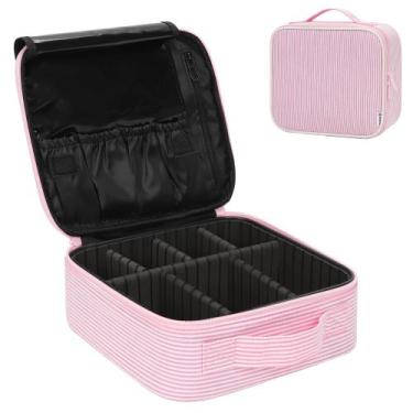Imagem de Bolsa de cosméticos Relavel Travel Makeup Train Case Pink Stripe