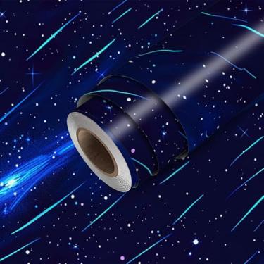 Imagem de HOMETITUTE Papel de parede Galaxy Papel de parede de contato com estrela cadente 300 x 45 cm Revestimento de parede decorativo de vinil autoadesivo para quarto, sala de estar, quarto de crianças