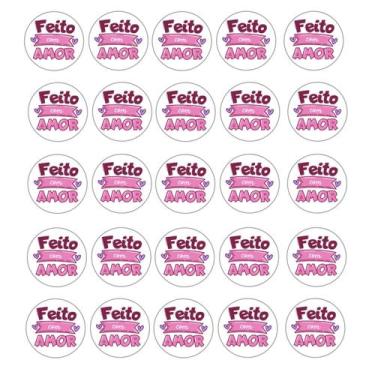 Imagem de 108 Adesivos Vinil Para Embalagem Frase Feito c/ Amor 3 cm - flash