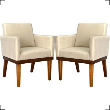 Imagem de Kit 2 Poltronas Decorativa Para Sala Recepção Manicure Consultório Salão de Beleza Base em Madeira Divine Tecido Suede (Bege)