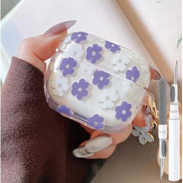 Imagem de Olytop Capa para Airpods 4 fofa, transparente, TPU macio Flower Air Pods 4ª geração, capa protetora à prova de choque para meninas e mulheres com chaveiro floral para Apple iPod 4ª geração - roxo