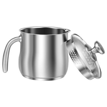 Imagem de ZFLYCANP Panela de aço inoxidável de 2000 ml com bico de despejo e tampa de vidro, panela com orifício de separação de escória, panela com alça resistente ao calor para fogão a gás elétrico de indução