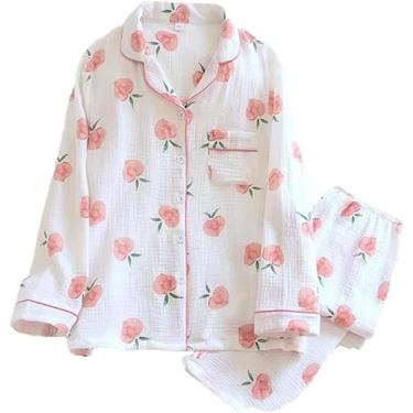 Imagem de Pijama De Gaze De Algodão Feminino Com Estampa De Bolinhas Conjunto De 2 Peças, 5, XL
