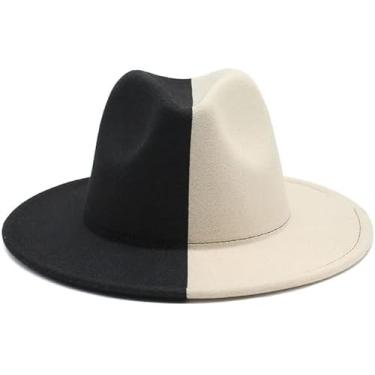 Imagem de Hhf Caps & Hats Novo Chapéu De Feltro De Lã De Duas Cores Para Homens E Mulheres, Chapéu De Jazz De Aba Plana Na Moda Outono E Chapéu De Jazz, Black+rice