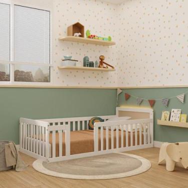 Imagem de Cama Montessoriana Solteiro com Led Giulia Rattan Casatema Branco