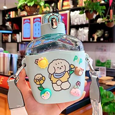 Imagem de Urso Garrafa de água plana de plástico leite suco de chá portátil bonito copo com alça