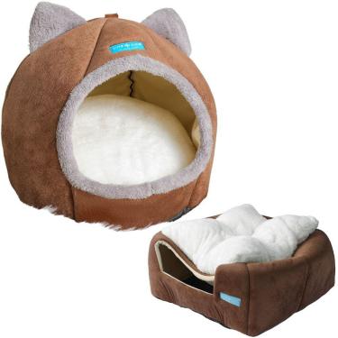 Imagem de Cama Casa Toca Iglu Tenda Caminha Cabana para Gatos Pets - Duke & Dixie Marrom