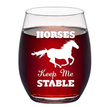Imagem de Taça de vinho sem haste Horses Keep Me Stable, presentes divertidos de cavalo para mulheres, homens, mãe, pai, amantes de cavalos, vaqueiras, decoração de hipismo, aniversário de Natal, 425 g