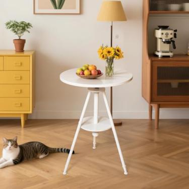 Imagem de Mesa lateral de tripé redondo moderno, branca, altura ajustável de 85 a 100 cm, design de metal