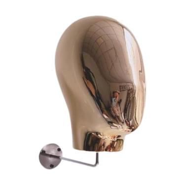 Imagem de Ysyqkn Suporte de cabeça de manequim, suporte de parede para exibição de perucas, para apliques de cabelo, para chapéu feminino para salão de beleza, uso, Ouro