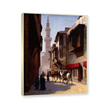 Imagem de NHLDZYH Moldura champanhe. Imagem natureza em tela, (uma rua do Cairo) de Jean Leon Gerome, reprodução de quadros, quadro de arte de parede em tela para casa. 60x80cm