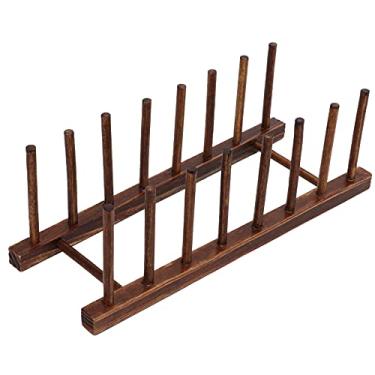 Imagem de ZAWELIYO Prateleira de secagem de pratos de madeira, prateleira de prato dobrável 8 colunas organizador de cozinha guardado de espaço para pratos chávenas tampa de vaso de madeira composta