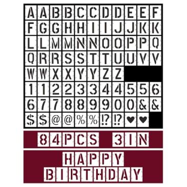 Imagem de UrBestChoose Pacote com 2 estênceis de letras para pintura – Kit reutilizável de 84 peças de estêncil de alfabeto e números – Modelos de plástico interligados para placas DIY, pôsteres, tecido