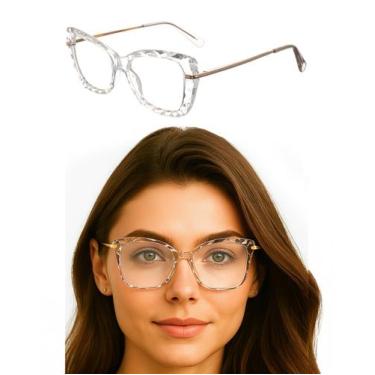 Imagem de Armação De Óculos Sem Grau Transparente Grande Feminino Tamanho 55 Tr9