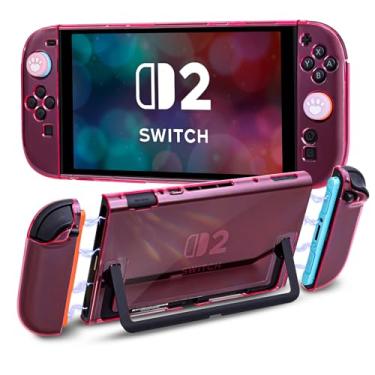 Imagem de DLseego Capa rígida protetora para Nintendo Switch 2 2025, capa macia para Joy Con, controle JoyCon destacável, à prova de choque e resistente a arranhões, 4 alças Love Thumb Grips, transparente