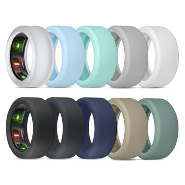 Imagem de BandRain Pacote com 10 capas para Oura Ring Gen 4 e 3/ULTRAHUMAN Ring AIR, capa protetora de silicone elástico antiarranhões acessórios para mulheres e homens malhando academia (10 cores - conjunto 14