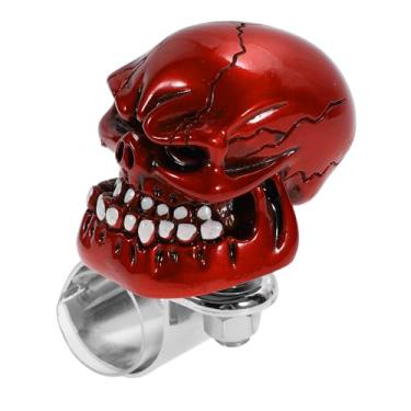 Imagem de INFINAUTO Maçaneta de volante de carro de 30,5 mm grande caveira veículo bola rotadora para caminhonetes SUV, semi-reboques, vans, barcos, vermelho, 1 peça