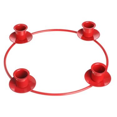 Imagem de Chengu Guirlanda de anel do advento de Natal para velas giratórias, suporte de vela redondo para decoração de mesa de centro de mesa, decoração da estação do advento DIY guirlanda candelabro (vermelho