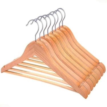 Imagem de Kit 9 cabides madeira marfim verniz adulto barra blusa calça