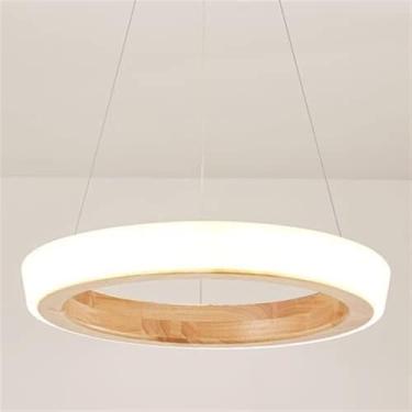 Imagem de Lustres de anel modernos para sala de jantar, luminária pendente de teto de madeira redonda, grande lâmpada LED regulável, lustre rústico vintage de fazenda para quarto, sala de estar, resta