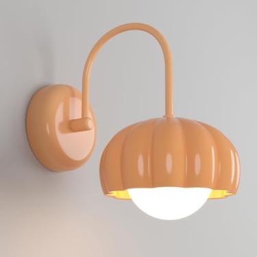 Imagem de Luminária de parede em resina creme com abajur de acrílico globo branco leite, luminária de parede de metal nórdica para ambientes internos, luminária criativa de cabeceira para leitura, lum