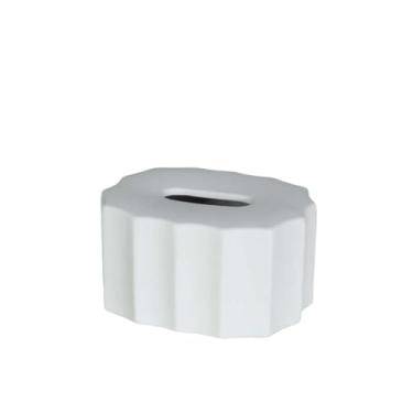 Imagem de porta-lenços Caixa de lenços de papel de cerâmica simples, decoração de mesa para sala de estar, dispensador criativo de guardanapos faciais(Branco)