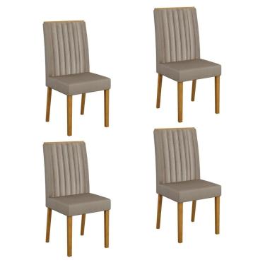 Imagem de Conjunto 4 Cadeiras para Sala de Jantar Pés em Madeira Maciça Mari Bege