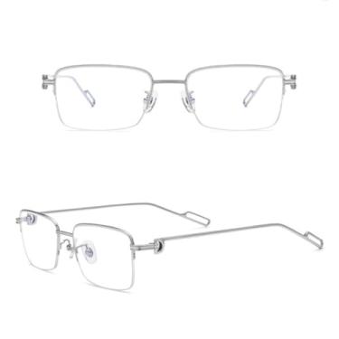 Imagem de HPIRME Armação de óculos de liga de titânio masculina meia armação masculina (prata)