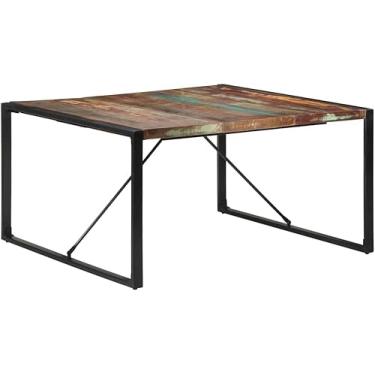 Imagem de Mesa De Jantar Quadrada De Metal Mesa De Cozinha Industrial Com Tampo De Madeira 140x140 Cm Para Sala De Jantar Varanda Café Bar, Multicolor