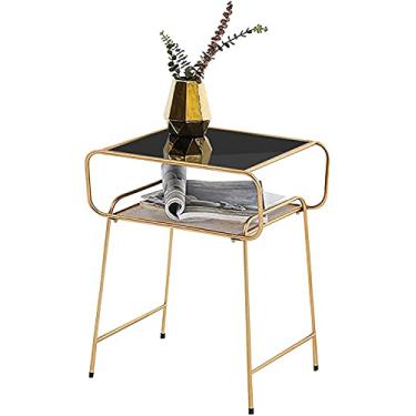 Imagem de Mesa de cabeceira para quarto, sala de estar, decoração de escritório, suporte de flores, caixa de armazenamento, mesa lateral de chá com vidro temperado 1ZHIWUJIAL-8-7-E (Cor: Preto Tamanho: 36 cm x