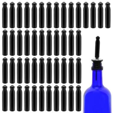 Imagem de 48 peças tampa de despejador de borracha preta para garrafa de licor, tampa dispensadora, tampas de poeira, tampas de garrafa de licor, tampa de bico para bares, clubes de vinho, cafés, cozinha (não