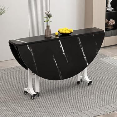 Imagem de Mesa de jantar dobrável, mesa de folhas caídas com 6 rodas, cozinha redonda, extensão multifuncional, mesa de jantar para quarto, sala de jantar, casa (cor: Svart, Tamanho: pernas de mesa brancas)