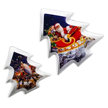 Imagem de Conjuntos de pratos de cerâmica Xiteliy em forma de árvore de natal, decoração de casa (azul)