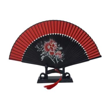 Imagem de Leque de Madeira Oriental Japonês Ventilador de Mão Estampado Chique(742504 Vermelho rosa)