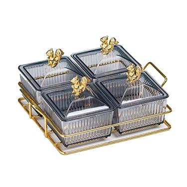 Imagem de Bandeja de tempero dividida de plástico, tigela de servir removível com tampas, bandeja de servir lanches de festa para aperitivo de frutas sobremesa doces, cinza, 4 compartimentos A