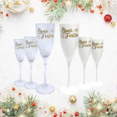 Imagem de Kit 5 Taças de Champanhe Acrílico Premium Boas Festas – Branca ou Transparente para Festas Natal e Ano Novo (Branco)