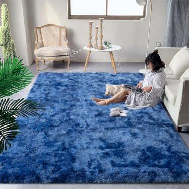 Imagem de DweIke Tapete felpudo fofo azul marinho para quarto, sala de estar, 1,8 x 1,8 m de pelúcia macia tingida azul escuro para meninas, meninos, crianças, tapete antiderrapante e lavável à máquina para