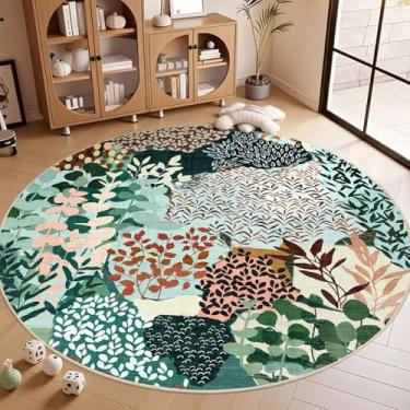 Imagem de DEXDE Tapete redondo de 1,8 m, lavável, tapete circular, floral, floral, grande, antiderrapante, para quarto, banheiro, entrada, quarto de crianças, escritório, sala de jantar, verde escuro