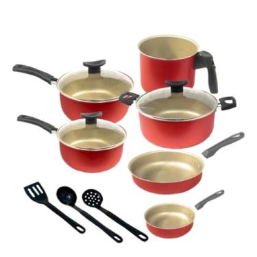 Imagem de Jogo de Panela Antiaderente, Caçarola com Tampa de Vidro, Revestimento Reforçado(Cereja)