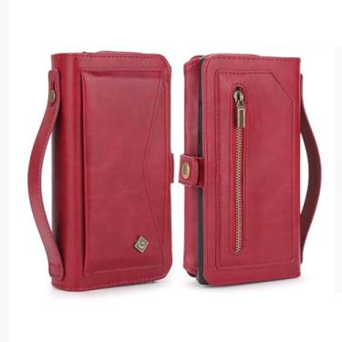 Imagem de YLFFFZZZ Capa carteira para Samsung Galaxy S24ultra/S24plus/S24, capa magnética removível de grande capacidade com alça de mão para mulheres, vermelha, S24plus