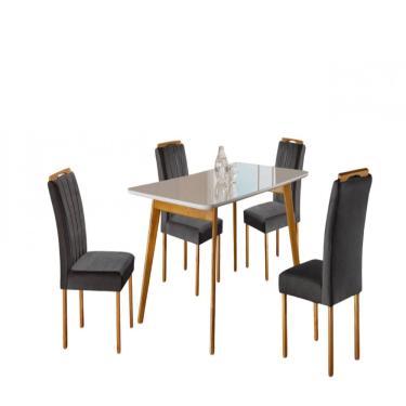 Imagem de Conjunto Sala de Jantar Slim 4 Lugares Lorena Mesa e Cadeiras Madeira Macica Veludo Moveis Mundial
