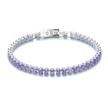 Imagem de XIqision Pulseira de tênis feminina banhada a ouro 14K 18K com zircônia cúbica colorida clássica com trava dupla, One Size, Zircônia cúbica, Sem Pedra Preciosa