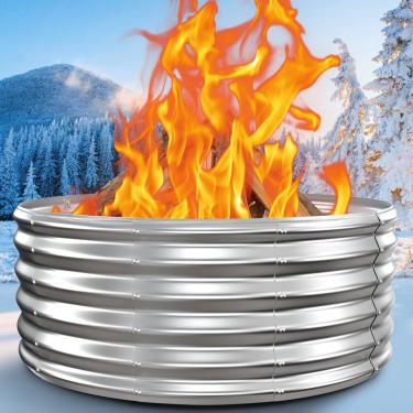 Imagem de Anel de fogueira de 43 cm de altura para queima externa de madeira - fogueira redonda resistente de 81 cm e lareiras externas, resistente ao calor, fogueira de aço galvanizado, portátil para