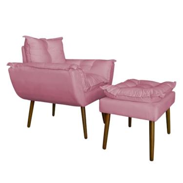 Imagem de Kit Poltrona Decorativa Recepção Manicure com Puff Para Quarto Penteadeira Closet Quarto (Rosa)