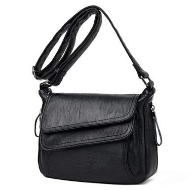 Imagem de Bigfanshu Bolsas femininas de couro macio estilo verão bolsas de luxo bolsa tiracolo de ombro, Preto, 29*14*21cm